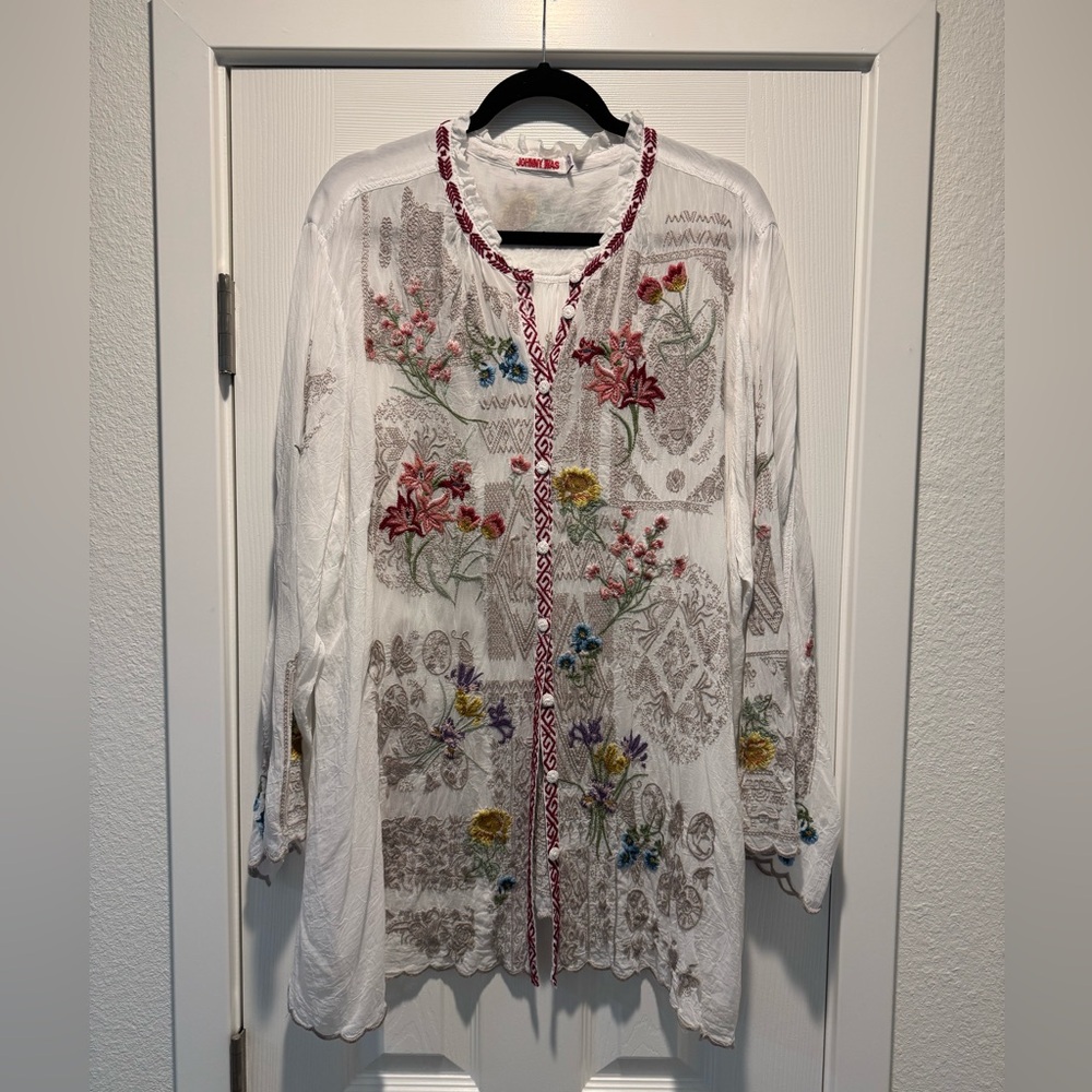 Johnny Was Allbee White Ruffled Blouse - Picture 1 of 6